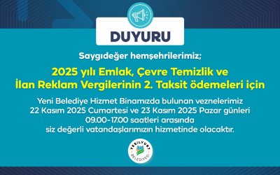 Yeşilyurt Belediyesi’nden Hafta Sonu Vezne Hizmeti!