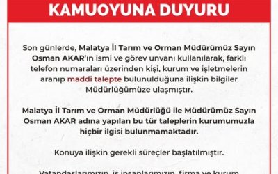Malatya İl Tarım ve Orman Müdürlüğü'nden Dolandırıcılık Uyarısı
