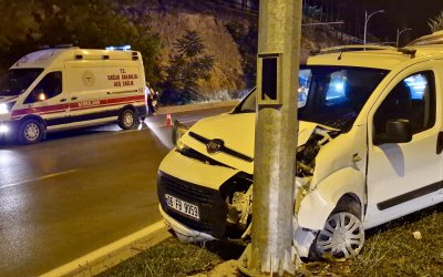 Hafif Ticari Araç Aydınlatma Direğine Çarptı: 2 Yaralı